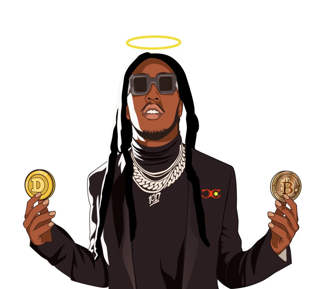 Migos Rap Artist TakeOff Holding Bitcoin and Dogecoin Crypto