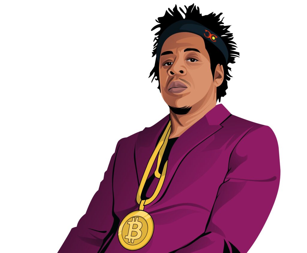 Jay-Z Wearing Bitcoin Pendant on Gold Chain