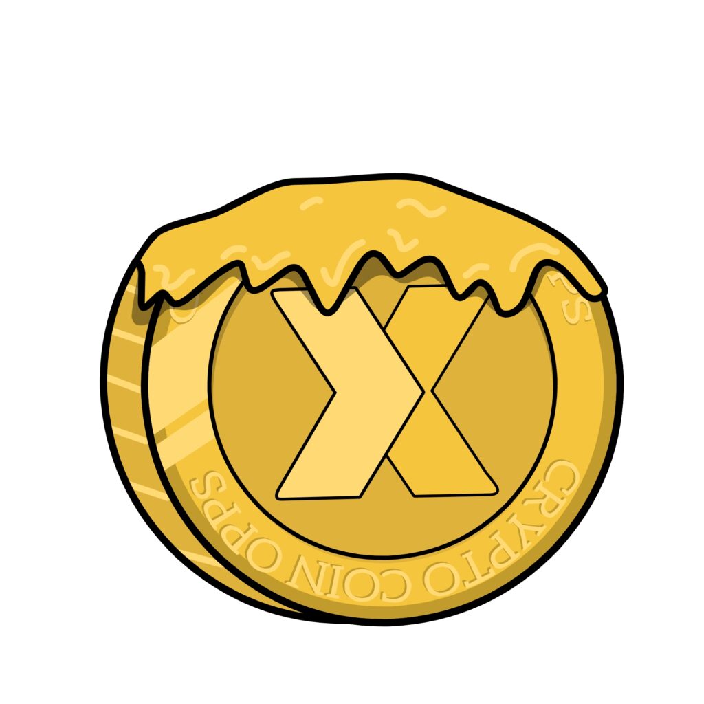 BitFront exchange logo on melted crypto token