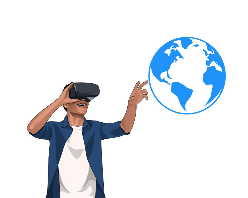 Man Living in Metaverse via VR Headset