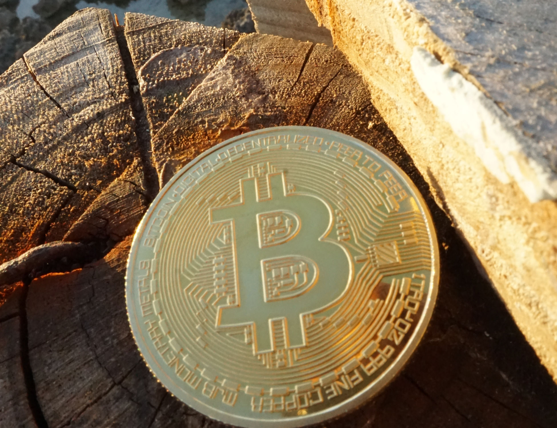 Bitcoin ($BTC) Token on Wood Post