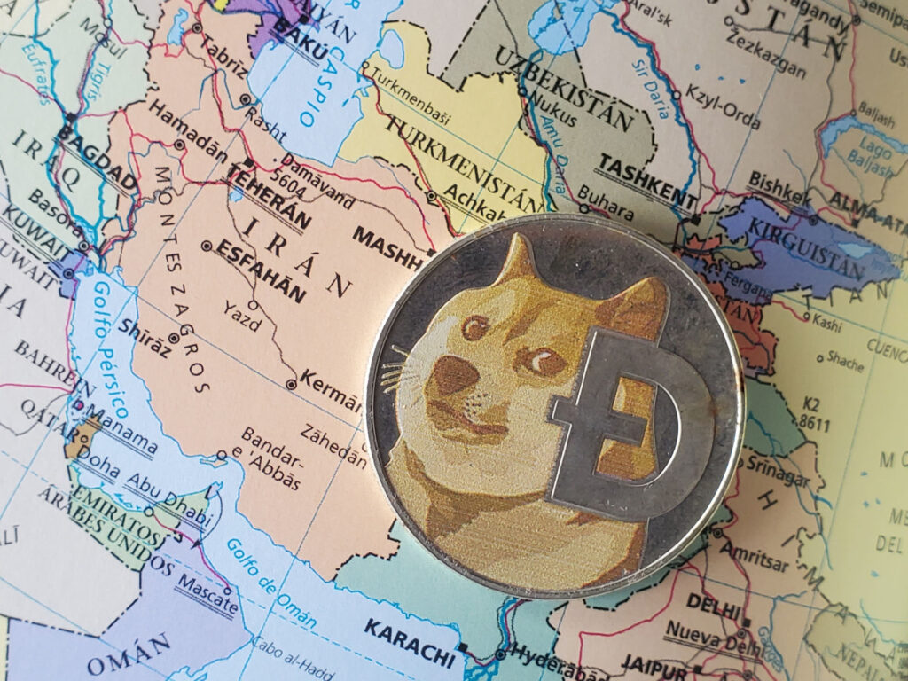 Country of Iran on Map next To Dogecoin ($DOGE) token Ⓒ 2023 – Crypto Coin Opps