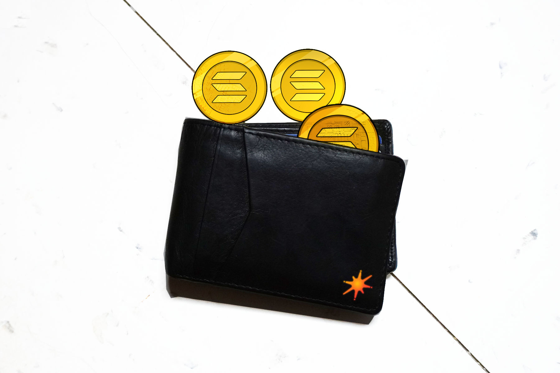 Solflare Wallet With Solana ($SOL) Tokens Falling Out, artwork Ⓒ 2023 – Crypto Coin Opps
