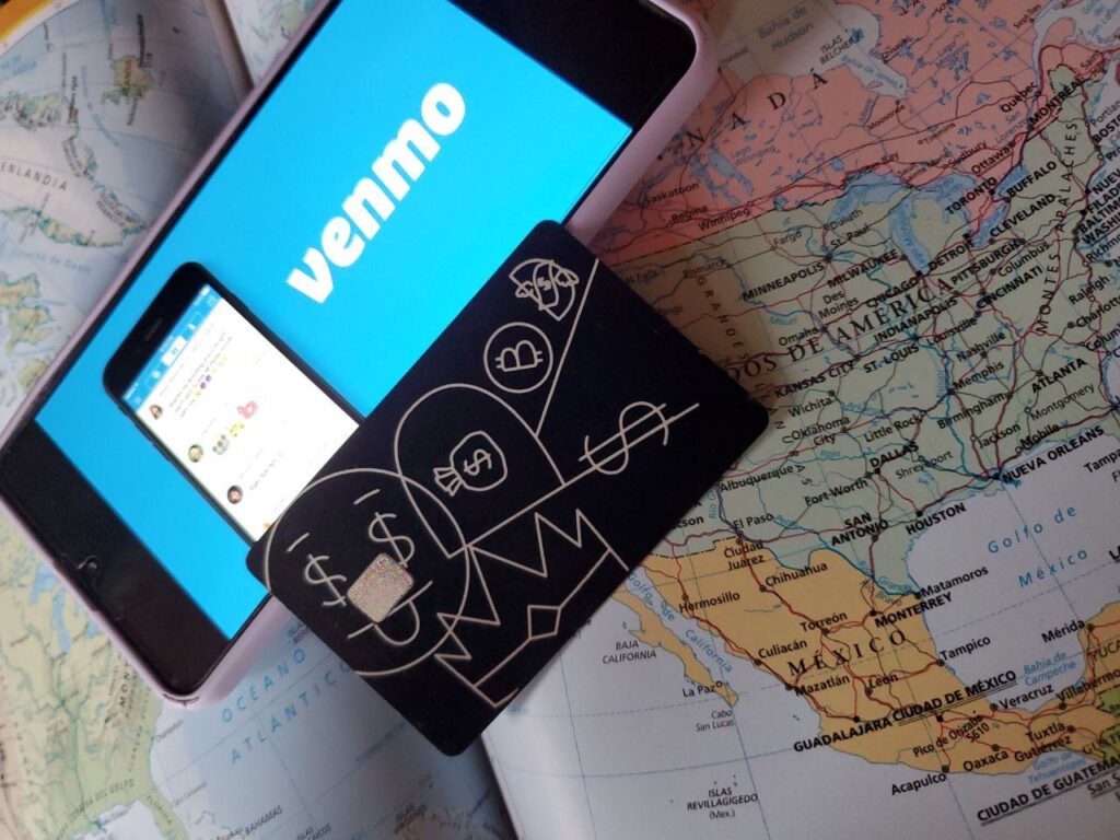 Venmo App Screen with CashApp Card On Map Of United States Ⓒ 2023 – Crypto Coin Opps