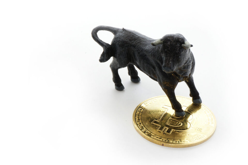 Spanish Black Bull Standing on Bitcoin ($BTC) Token