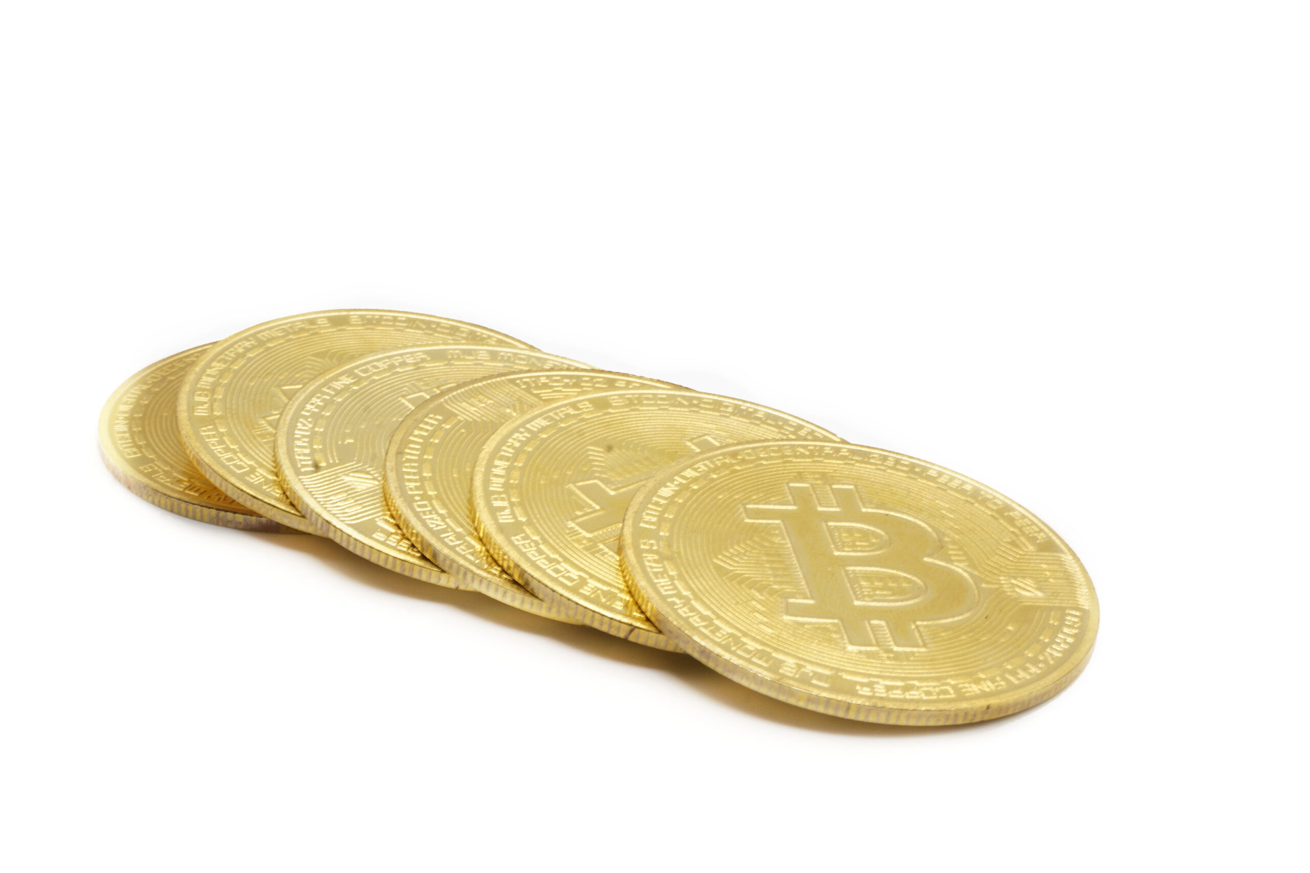 Line of 6 Bitcoin Tokens Ⓒ 2023 – Crypto Coin Opps