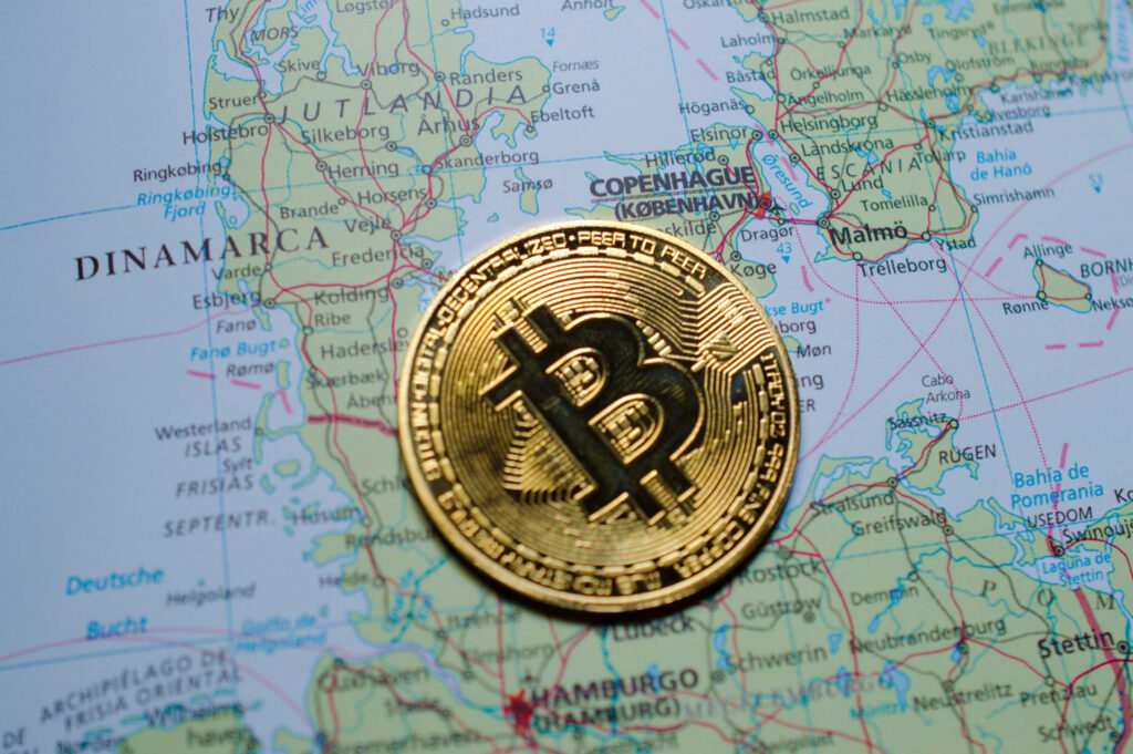 Bitcoin on Top of A Map of Denmark Ⓒ 2023 – Crypto Coin Opps
